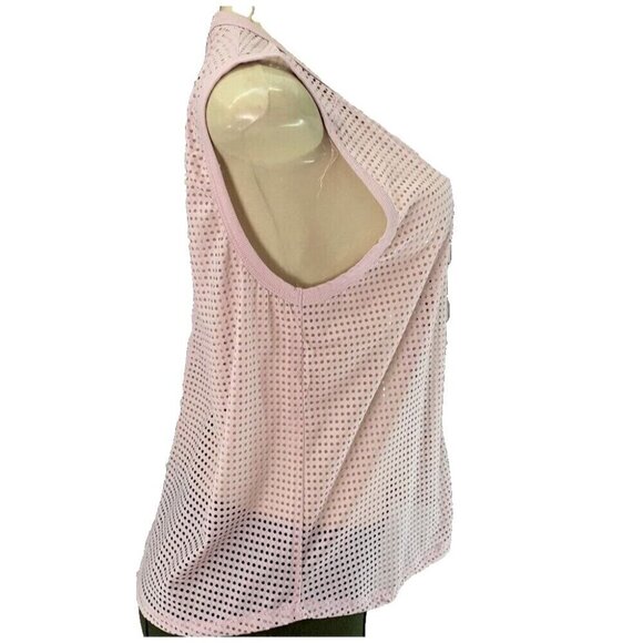 Sage L Pink Rose Sheer Perforated Mesh Crew Neck Wicking Muscle Sleeveless Top - Picture 3 of 7